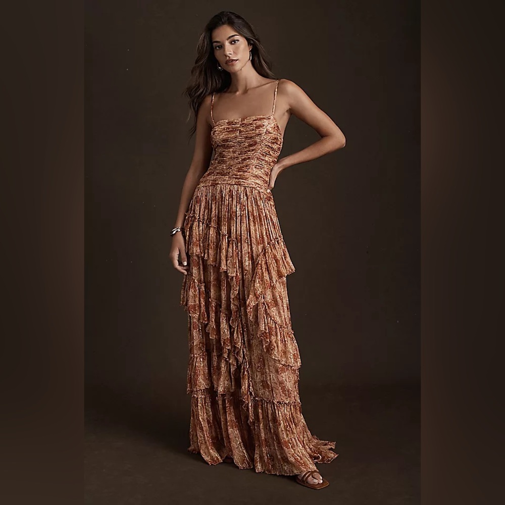 NWT Anthropology BHLDN Jessa Asymmetrical Ruffled Drop-Waist Gown